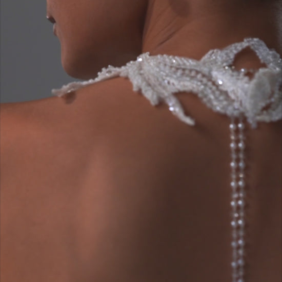 Off-shoulder organza A-line wedding dress with puff sleeves – video