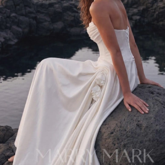 Mikado Wedding Dress with Off-Shoulder Lace and Draped Skirt — movement and details, Illusion 2027