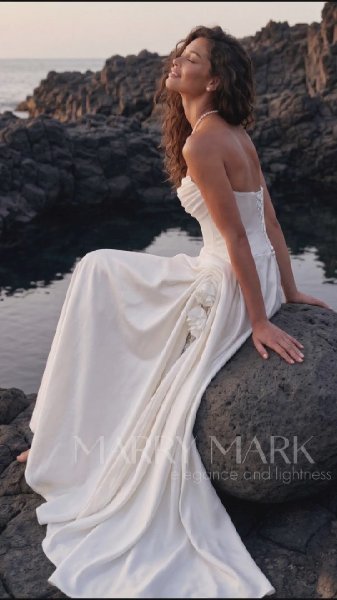 Mikado Wedding Dress with Off-Shoulder Lace and Draped Skirt — movement and details, Illusion 2027