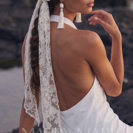 Silk Halter Wedding Dress with Draped Fitted Skirt — movement and details, Illusion 2027
