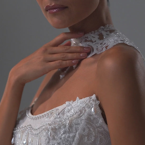 Lace corset wedding dress with removable tulle skirt and choker collar – video