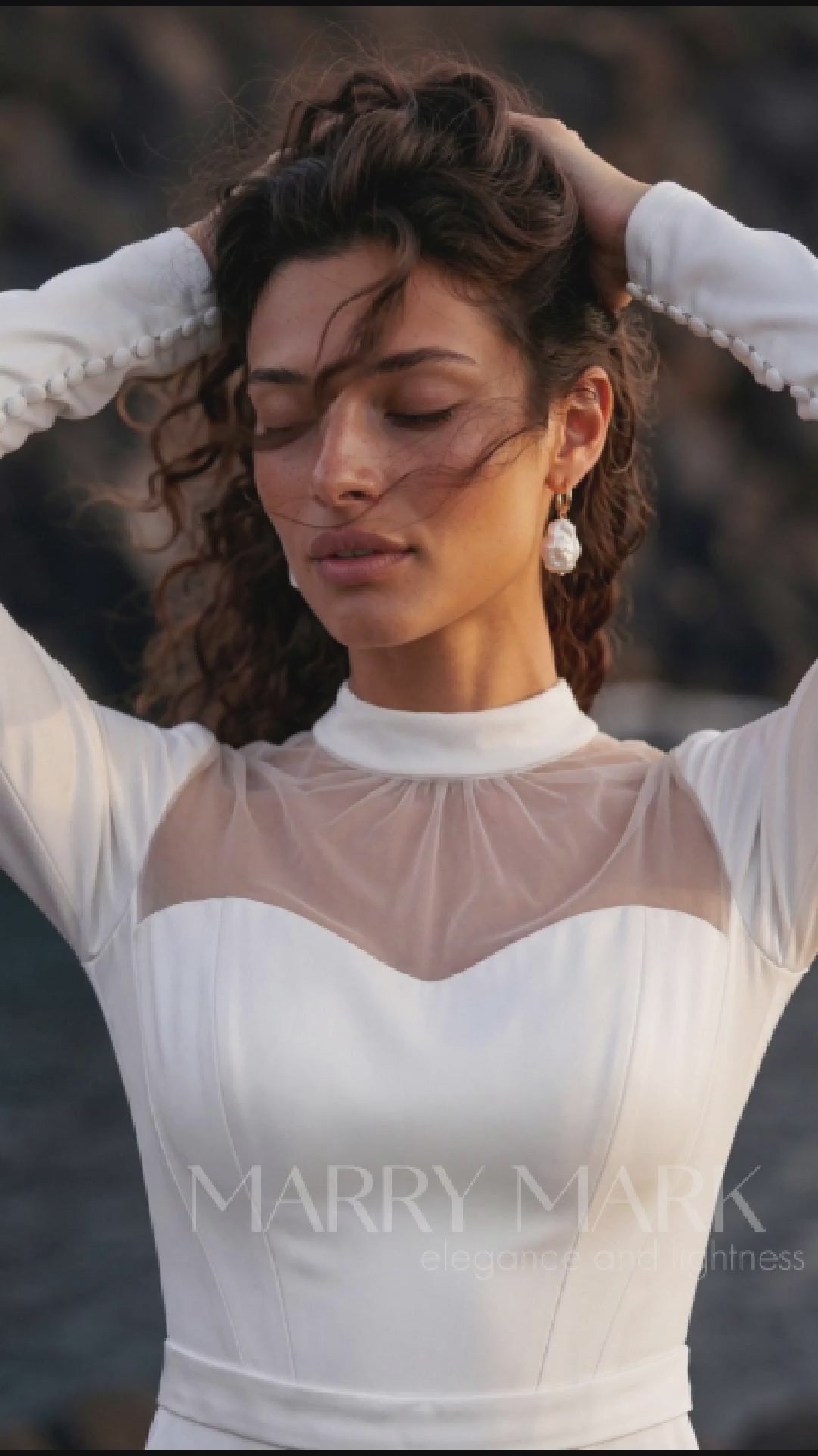 Satin Wedding Dress with Illusion High Neck and Long Sleeves — movement and details, Illusion 2027