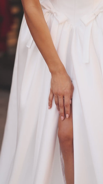 Princess Mikado wedding dress with chapel train & slit skirt