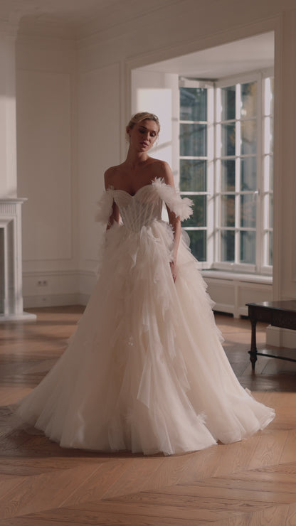 Princess Ball Gown in Soft Tulle with Sculpted Corset Bodice
