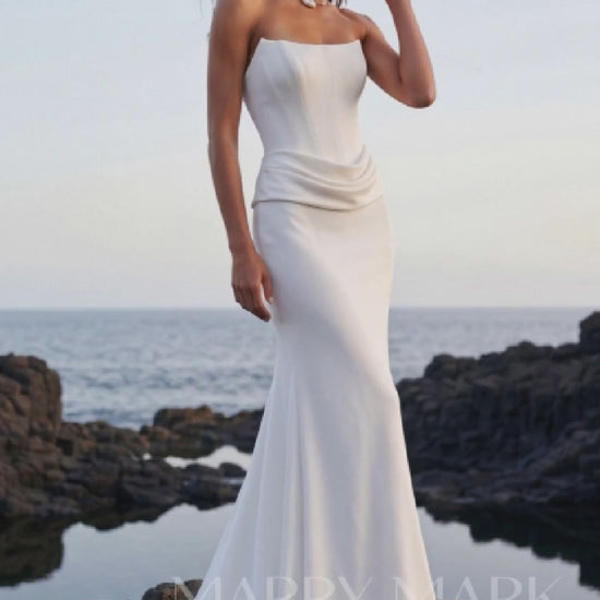 Crepe Mermaid Wedding Dress with Strapless Bodice — movement and details, Illusion 2027