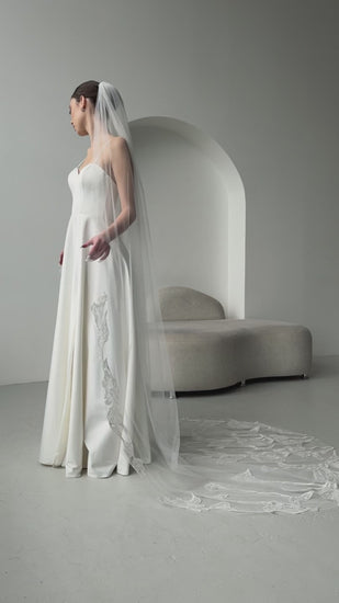Cathedral Veil with Magnolia Lace Appliques and Sequins - video