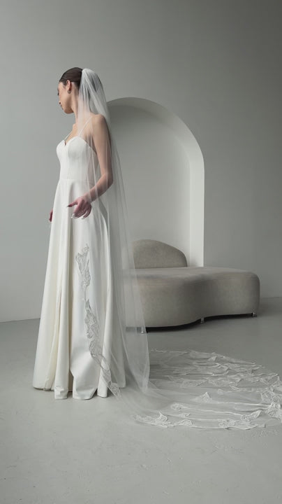 Cathedral Veil with Magnolia Lace Appliques and Sequins - video