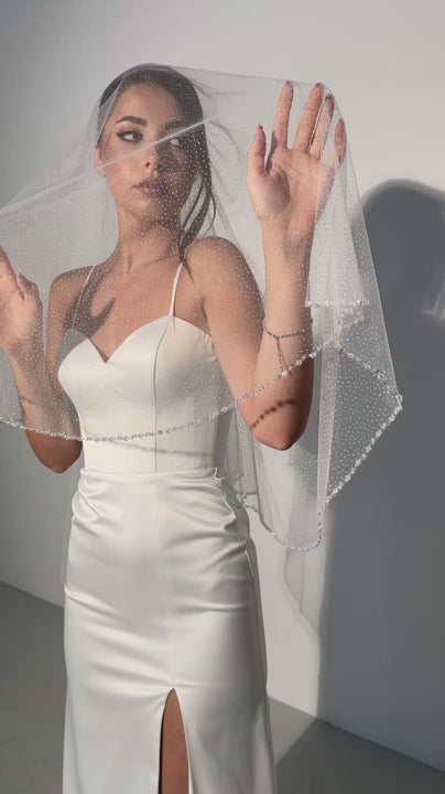 Glitter Tulle Two-Layer Veil with Pearls and Crystals - video
