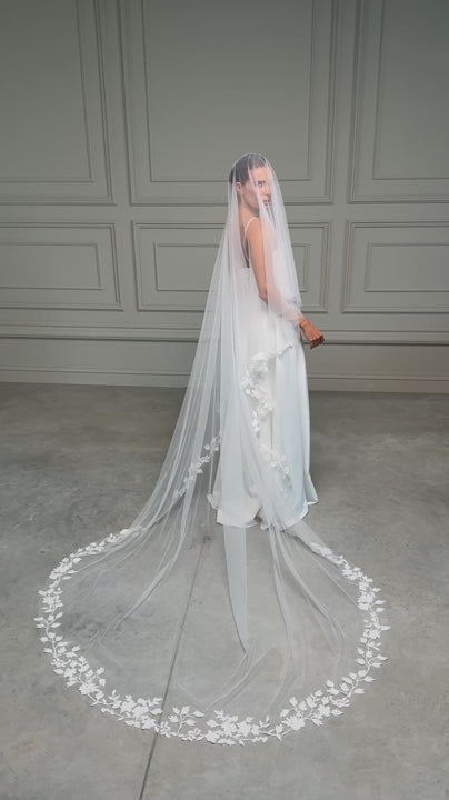 Two-Layer Cathedral Veil with Lace Appliques - video