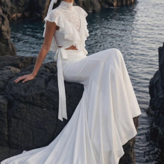Lace Bridal Crop Top and Satin Mermaid Skirt — movement and details, Illusion 2027