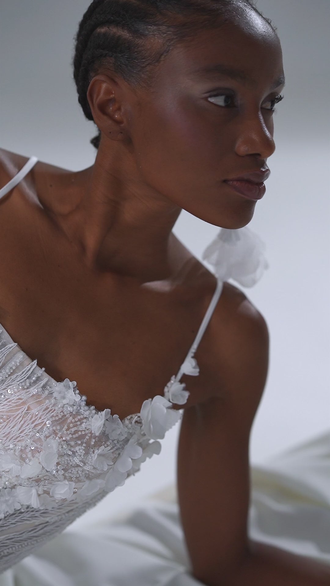 Lace mermaid wedding dress with fringe detail and off-shoulder neckline – video