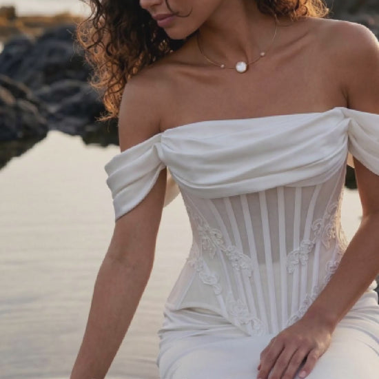 Satin and Lace Mermaid Wedding Dress with Removable Skirt — movement and details, Illusion 2027