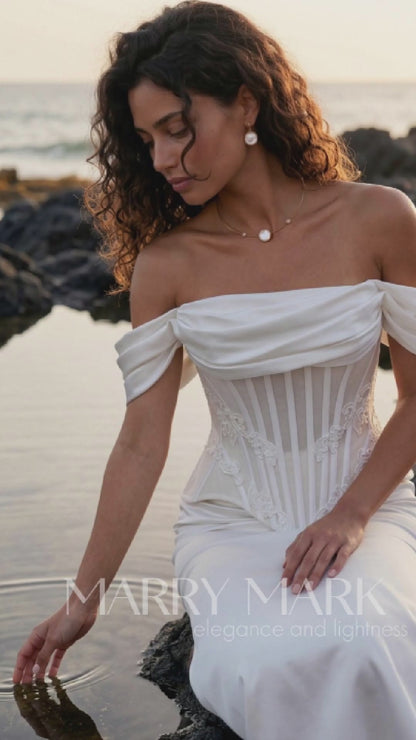 Satin and Lace Mermaid Wedding Dress with Removable Skirt — movement and details, Illusion 2027