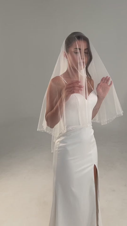 Two-Layer Silver Bead and Rhinestone Edge Veil - video