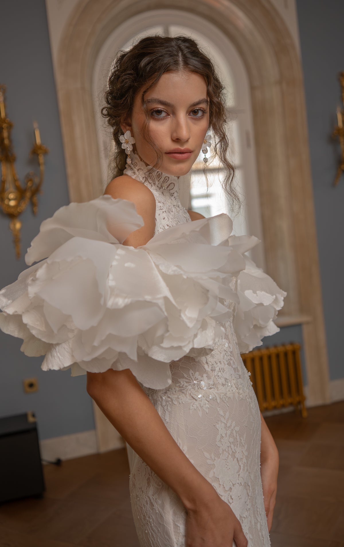 Lace Mermaid Wedding Dress with High Halter Neck and Sheer Corset Back