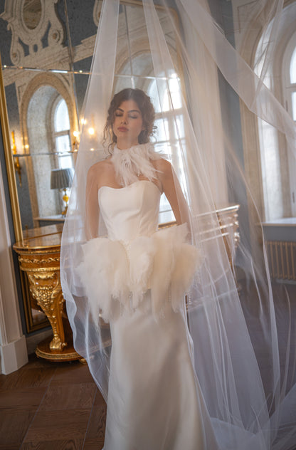 Mikado Mermaid Wedding Dress with Strapless Neckline and Feather Peplum