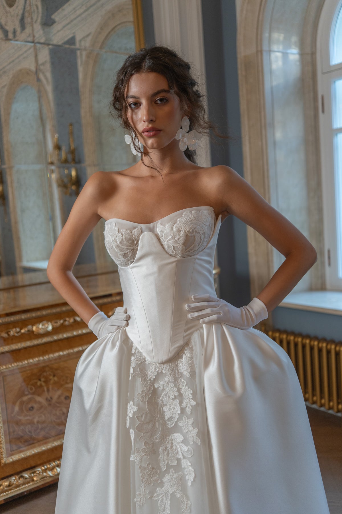 Lace Corset Ball Gown Wedding Dress with Sweetheart Neckline and Tulle Skirt