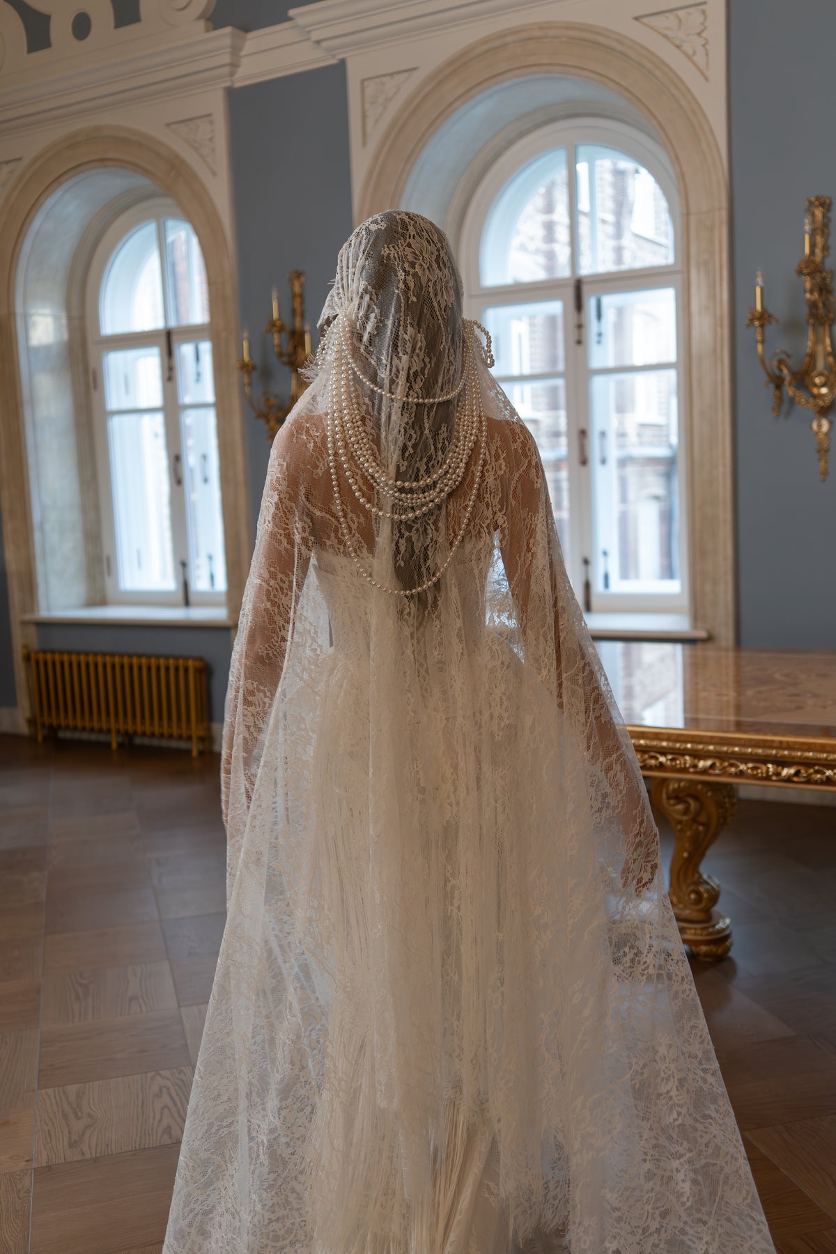 Fitted Lace Fringe Wedding Dress with Strapless Corset and Juliet Veil