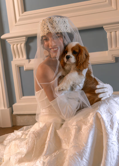 Jacquard Ball Gown Wedding Dress with Strapless Neckline and Tiered Skirt
